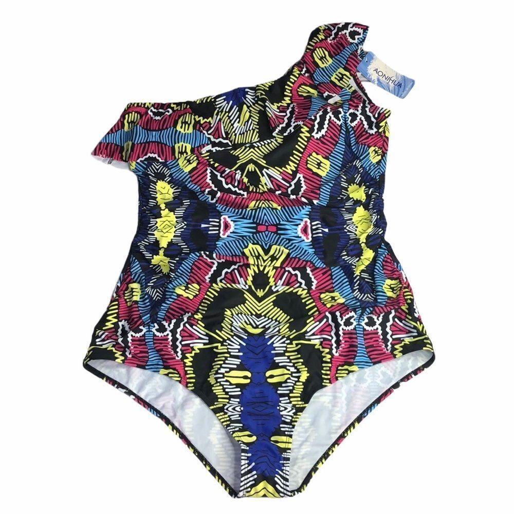Aonihua Patterned One Shoulder One Piece Swimsuit Size XL NWT